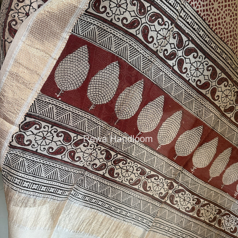 Maheshwari Maroon-white Bagh Print Tissue Top-Dupatta Set BPTS028
