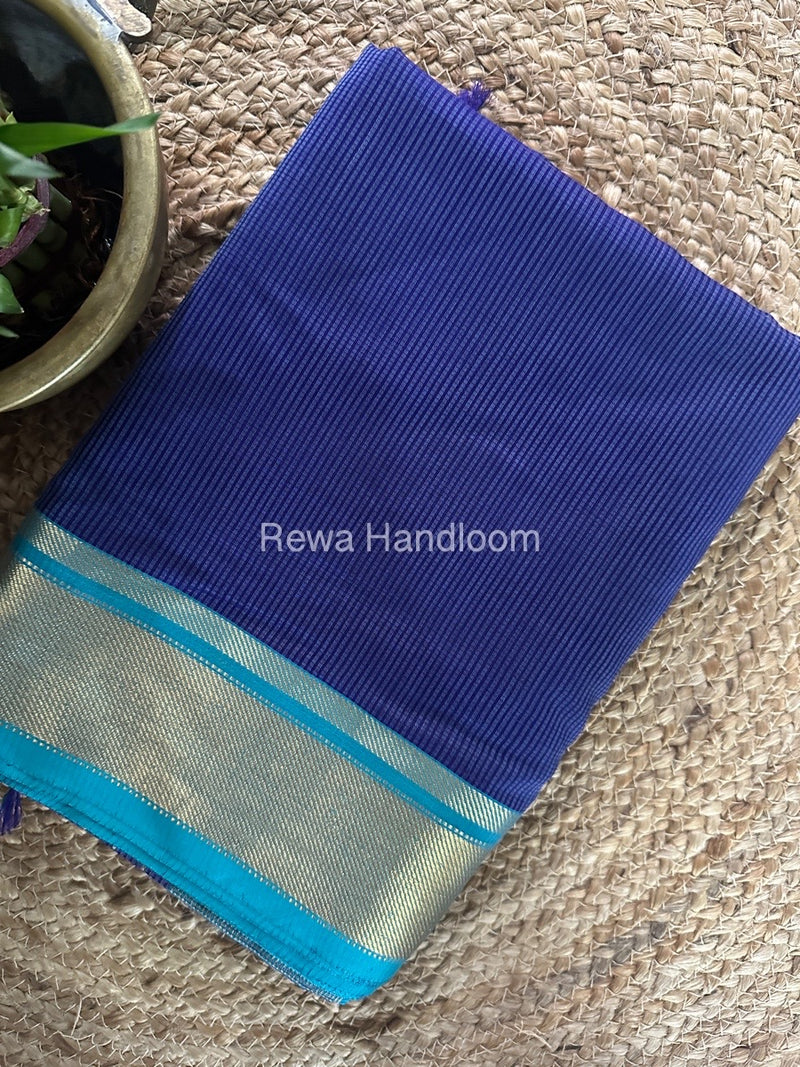 Exclusive Maheswari Self Checks Blue Saree MCS069