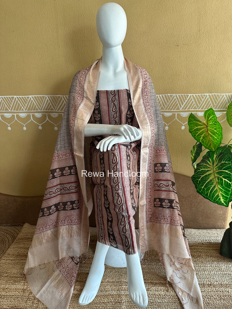 Maheshwari Bagh Print Tissue Top-Dupatta Set