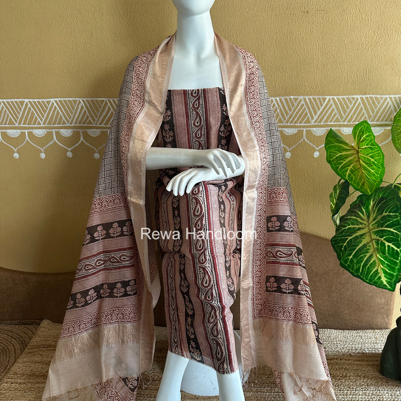 Maheshwari Bagh Print Tissue Top-Dupatta Set