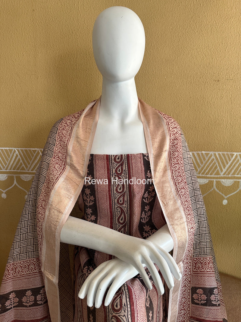 Maheshwari Black-white Bagh Print Tissue Top-Dupatta Set BPTS023