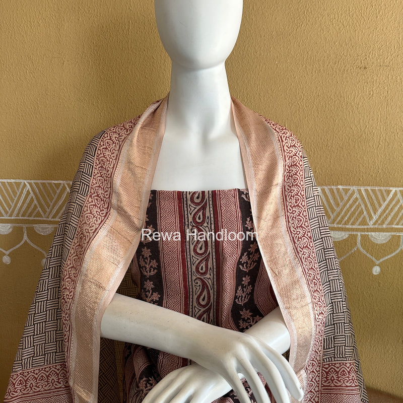 Maheshwari Black-white Bagh Print Tissue Top-Dupatta Set BPTS023