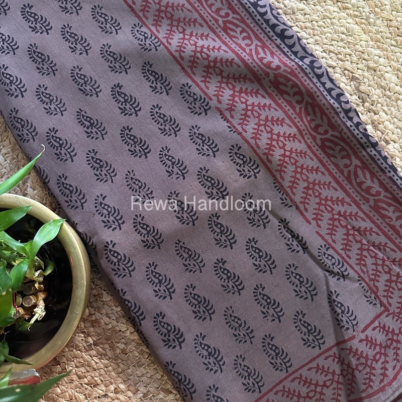 Light Brown Bagh Print Cotton Saree NCBP17