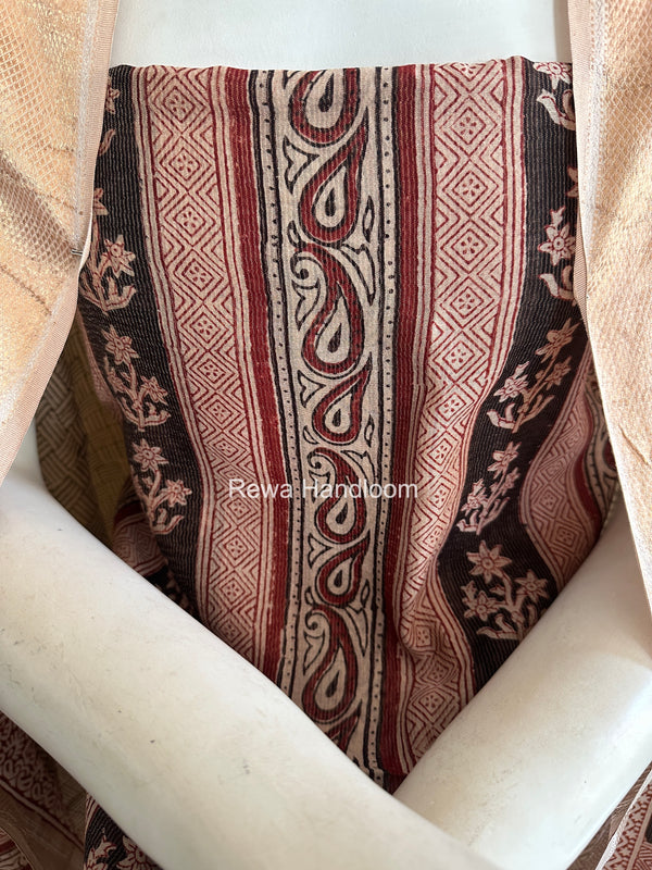 Maheshwari Black-white Bagh Print Tissue Top-Dupatta Set BPTS023