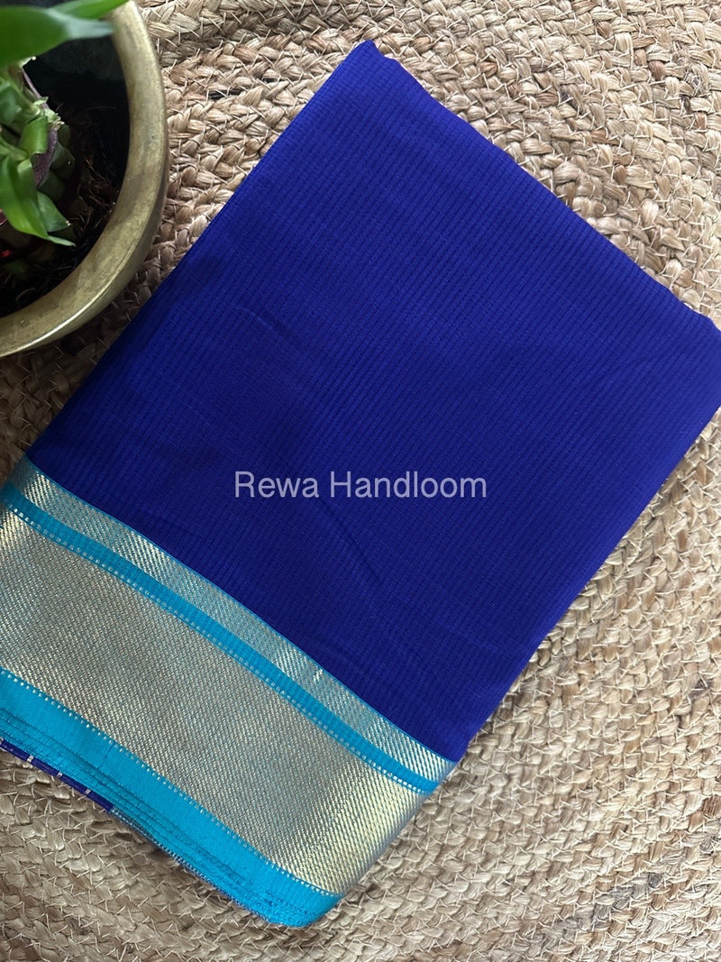 Exclusive Maheswari Self Checks Dark Royal Blue Saree MCS065