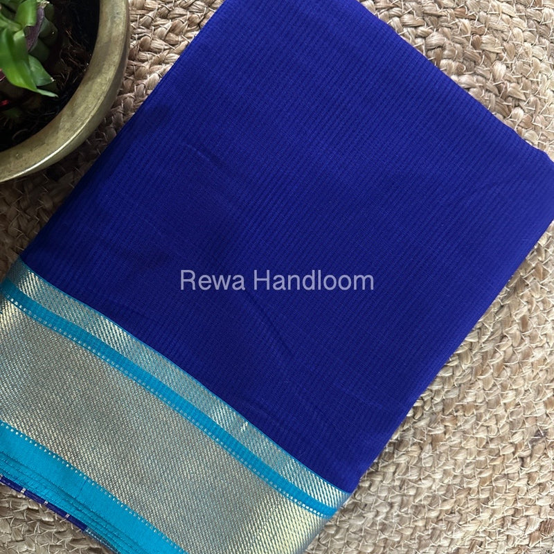 Exclusive Maheswari Self Checks Dark Royal Blue Saree MCS065
