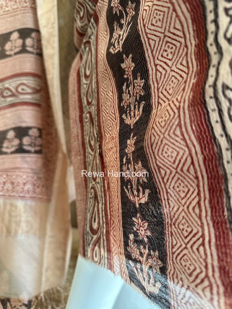 Maheshwari Black-white Bagh Print Tissue Top-Dupatta Set BPTS023