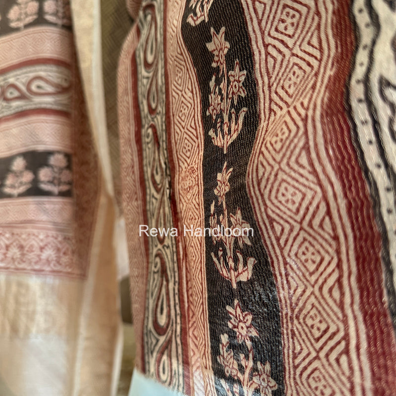 Maheshwari Black-white Bagh Print Tissue Top-Dupatta Set BPTS023