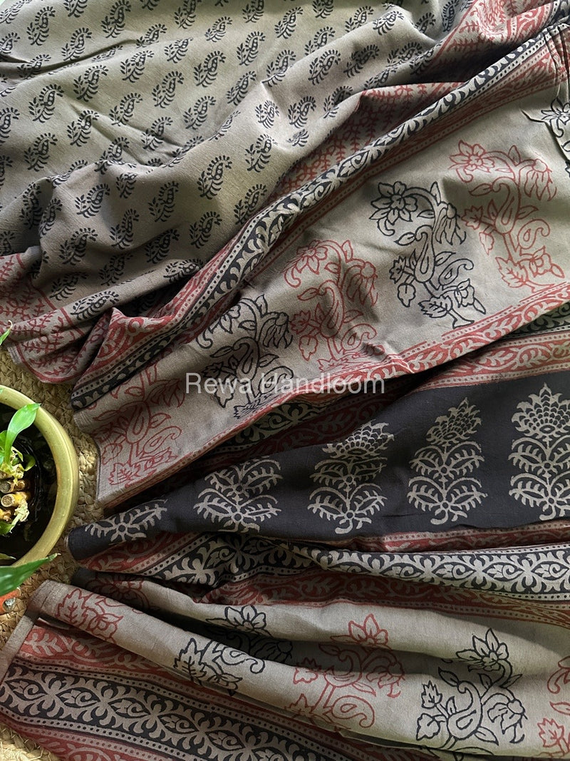 Light Brown Bagh Print Cotton Saree NCBP17