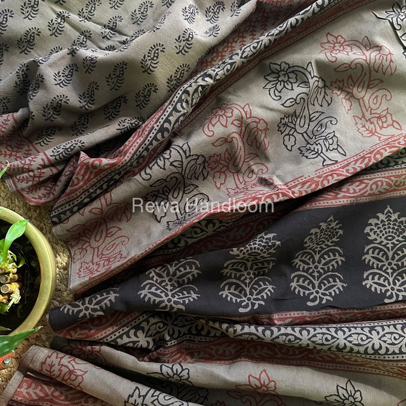 Light Brown Bagh Print Cotton Saree NCBP17