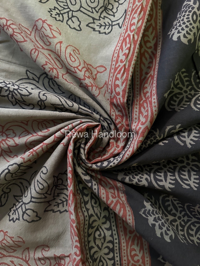 Light Brown Bagh Print Cotton Saree NCBP17