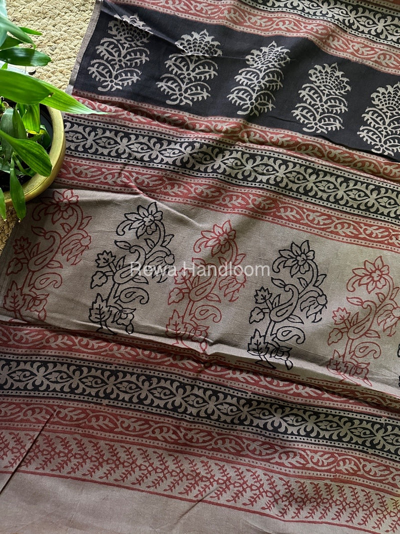 Light Brown Bagh Print Cotton Saree NCBP17