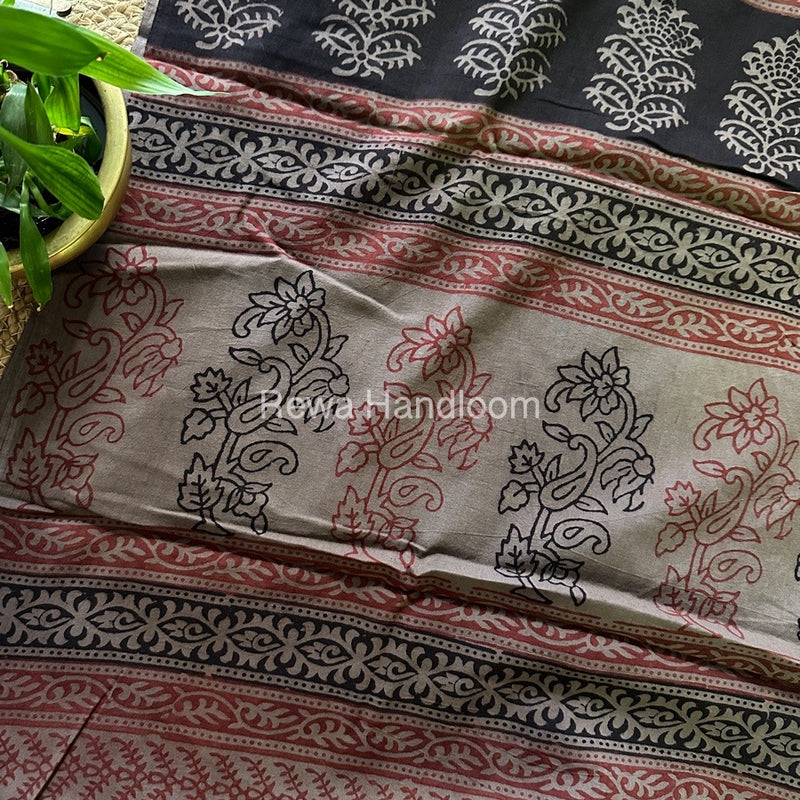 Light Brown Bagh Print Cotton Saree NCBP17