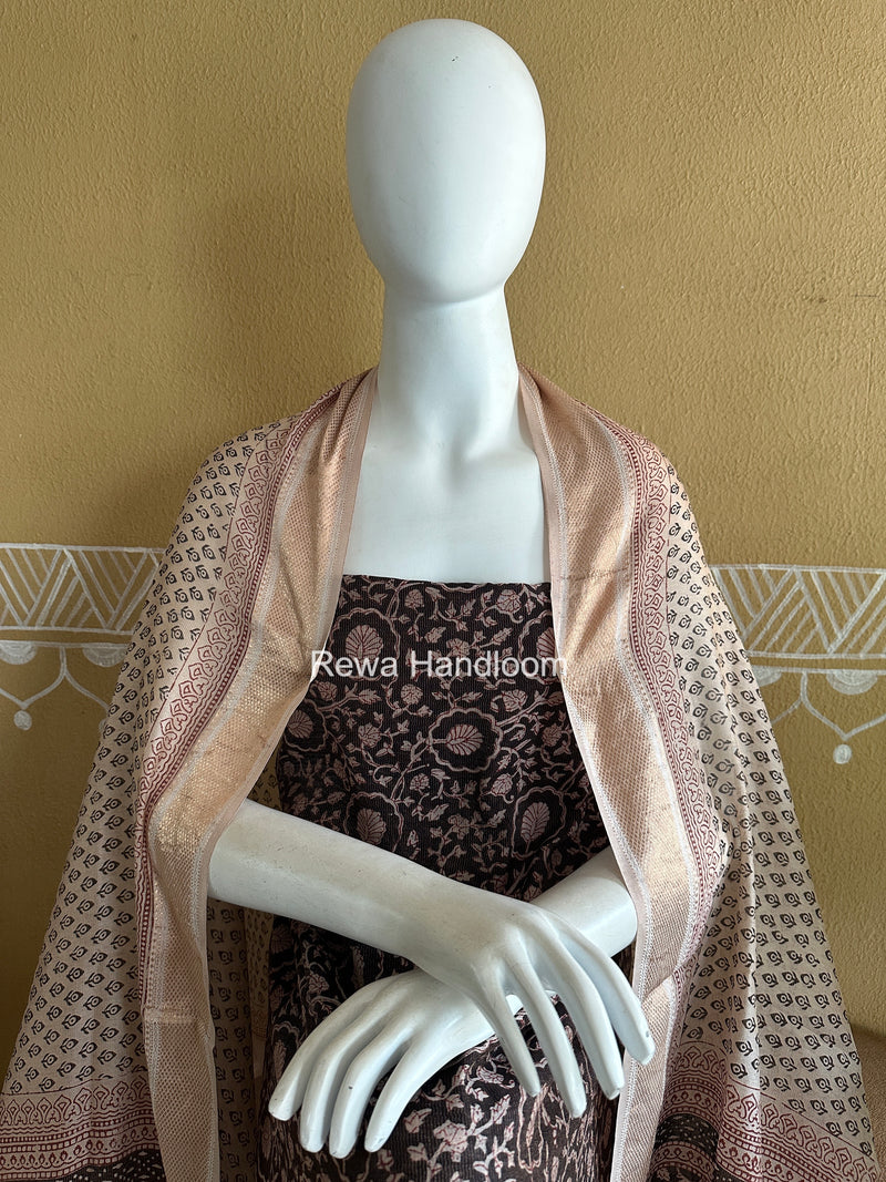 Maheshwari Black-white Bagh Print Tissue Top-Dupatta Set BPTS022