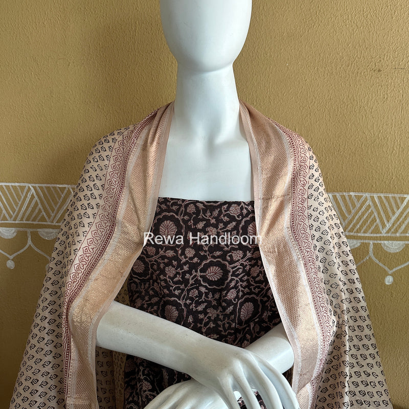 Maheshwari Black-white Bagh Print Tissue Top-Dupatta Set BPTS022