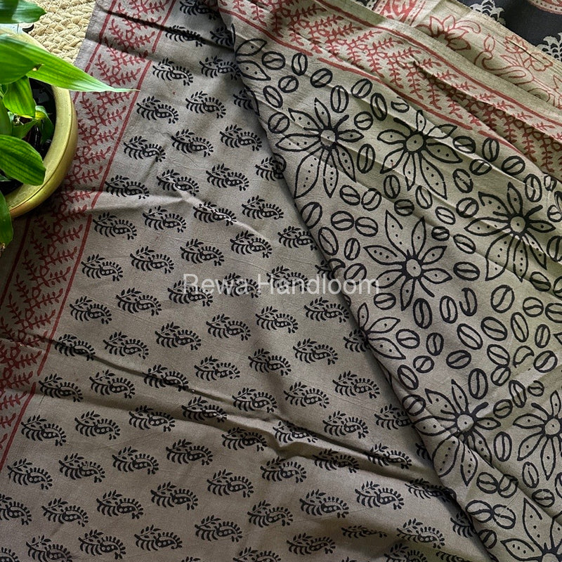 Light Brown Bagh Print Cotton Saree NCBP17