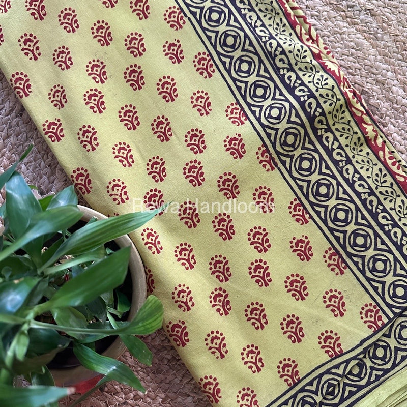 Parrrot Green Bagh Print Cotton Saree NCBP18