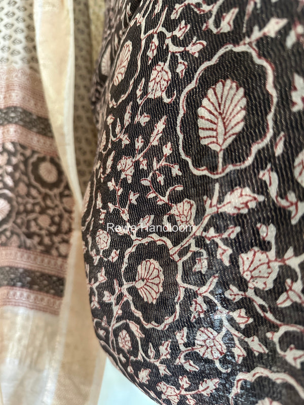 Maheshwari Black-white Bagh Print Tissue Top-Dupatta Set BPTS022