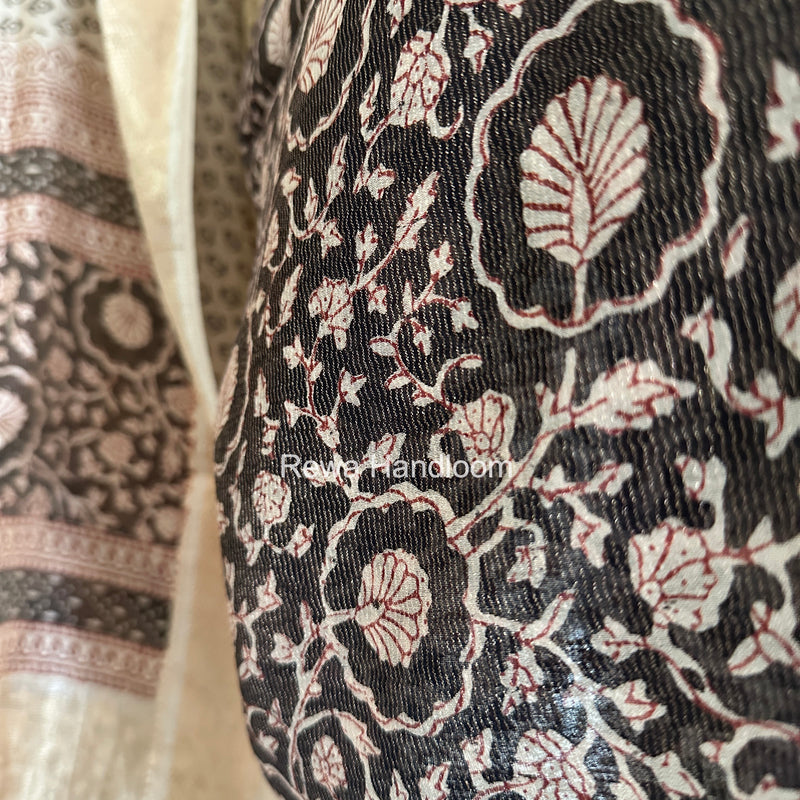 Maheshwari Black-white Bagh Print Tissue Top-Dupatta Set BPTS022