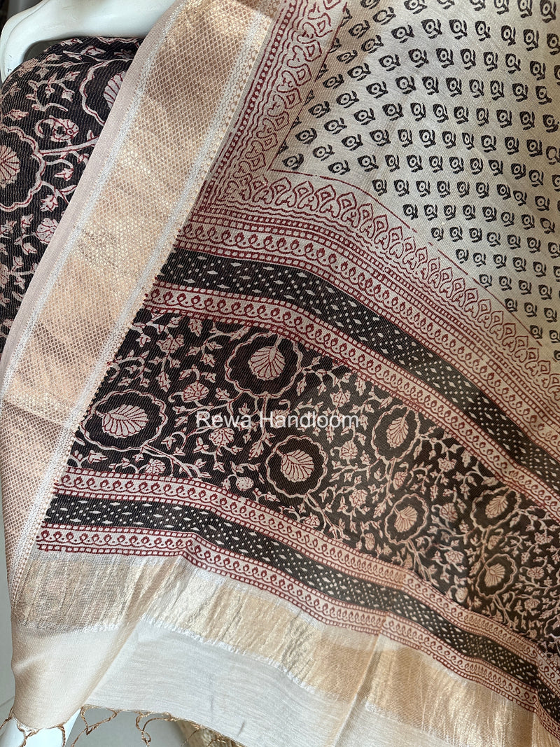 Maheshwari Black-white Bagh Print Tissue Top-Dupatta Set BPTS022