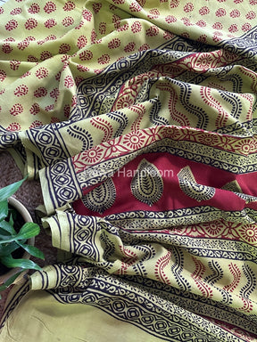 Parrot Green Bagh Print Cotton Saree NCBP102