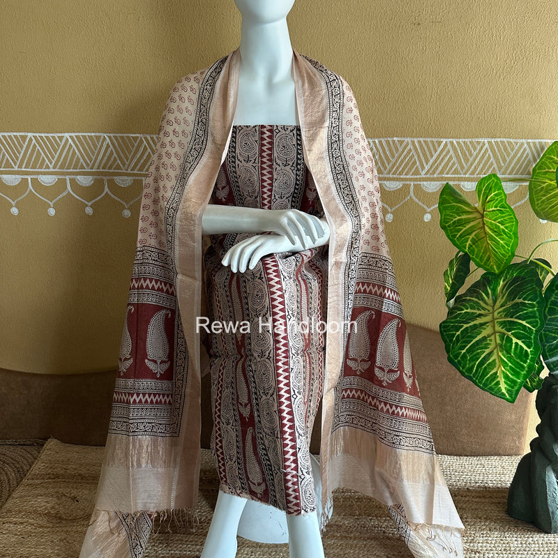 Maheshwari Bagh Print Tissue Top-Dupatta Set