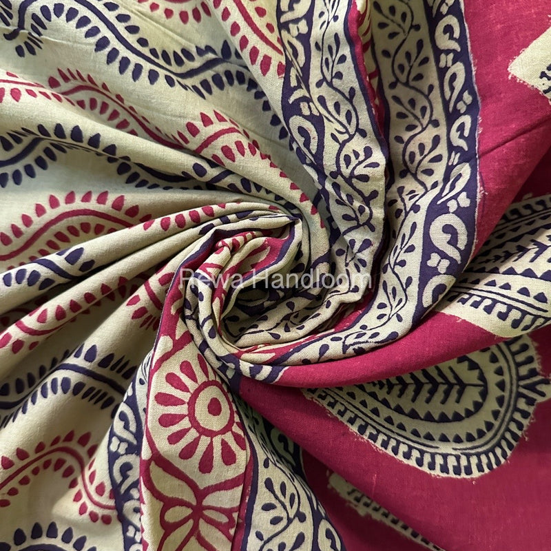 Parrot Green Bagh Print Cotton Saree NCBP102