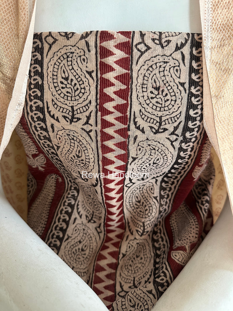 Maheshwari Maroon-white Bagh Print Tissue Top-Dupatta Set BPTS021