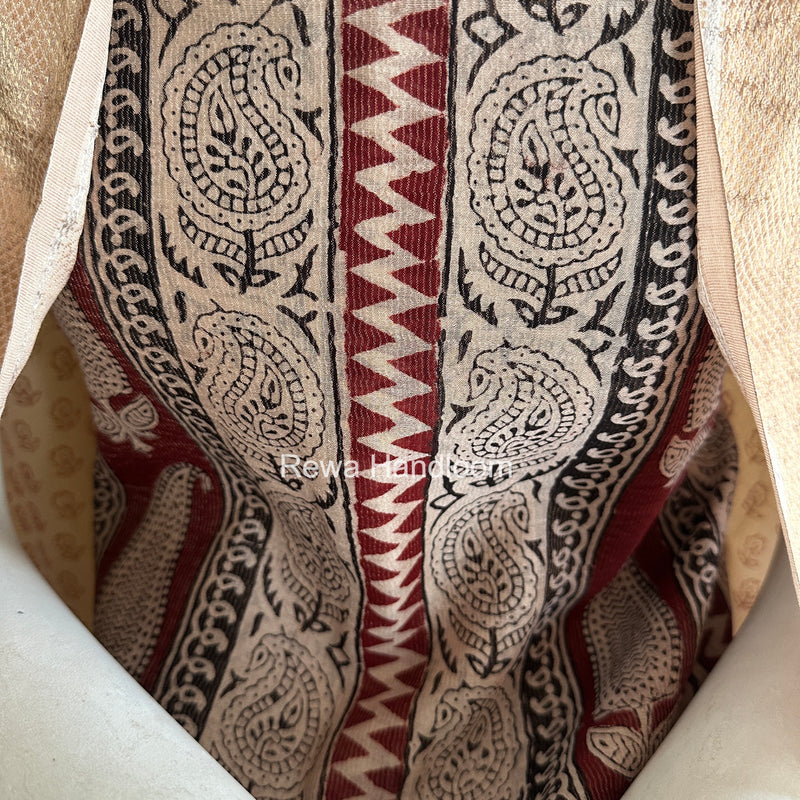 Maheshwari Maroon-white Bagh Print Tissue Top-Dupatta Set BPTS021