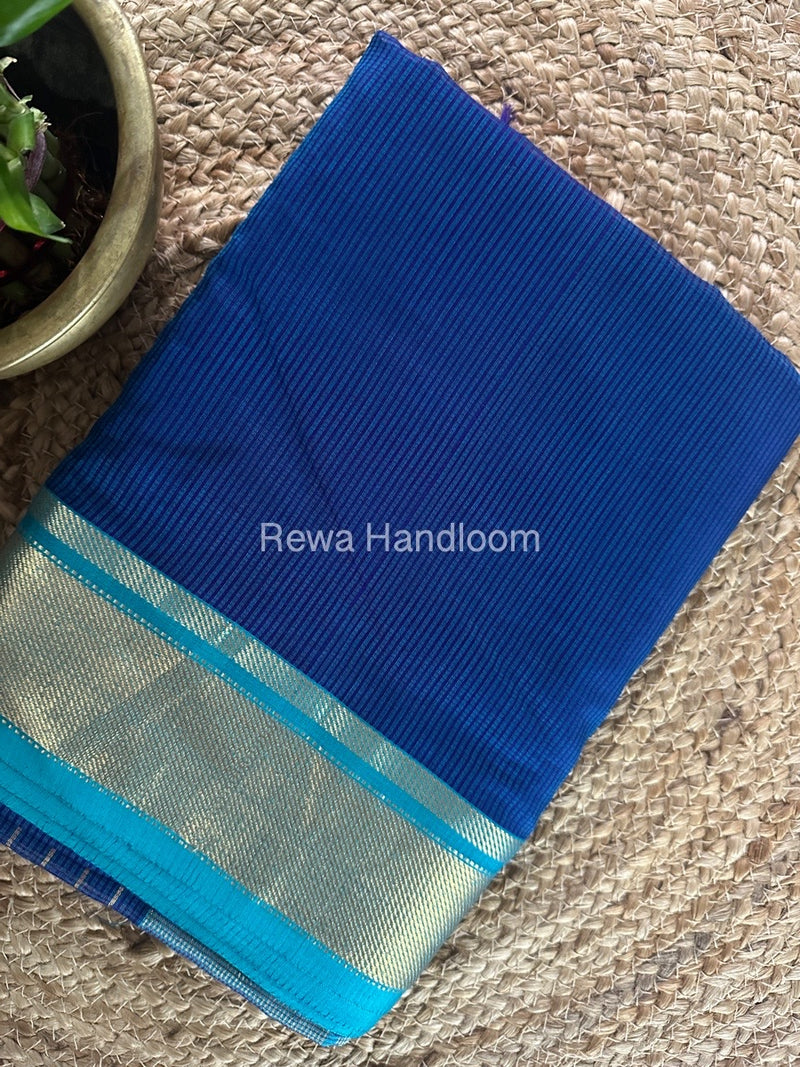 Exclusive Maheswari Self Checks Peacock Blue Saree MCS071