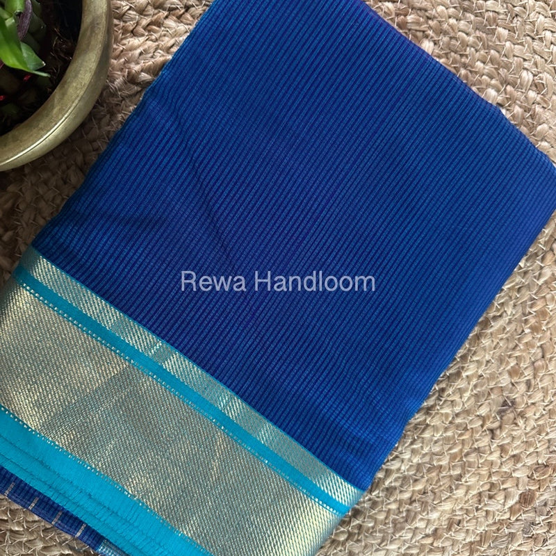 Exclusive Maheswari Self Checks Peacock Blue Saree MCS071