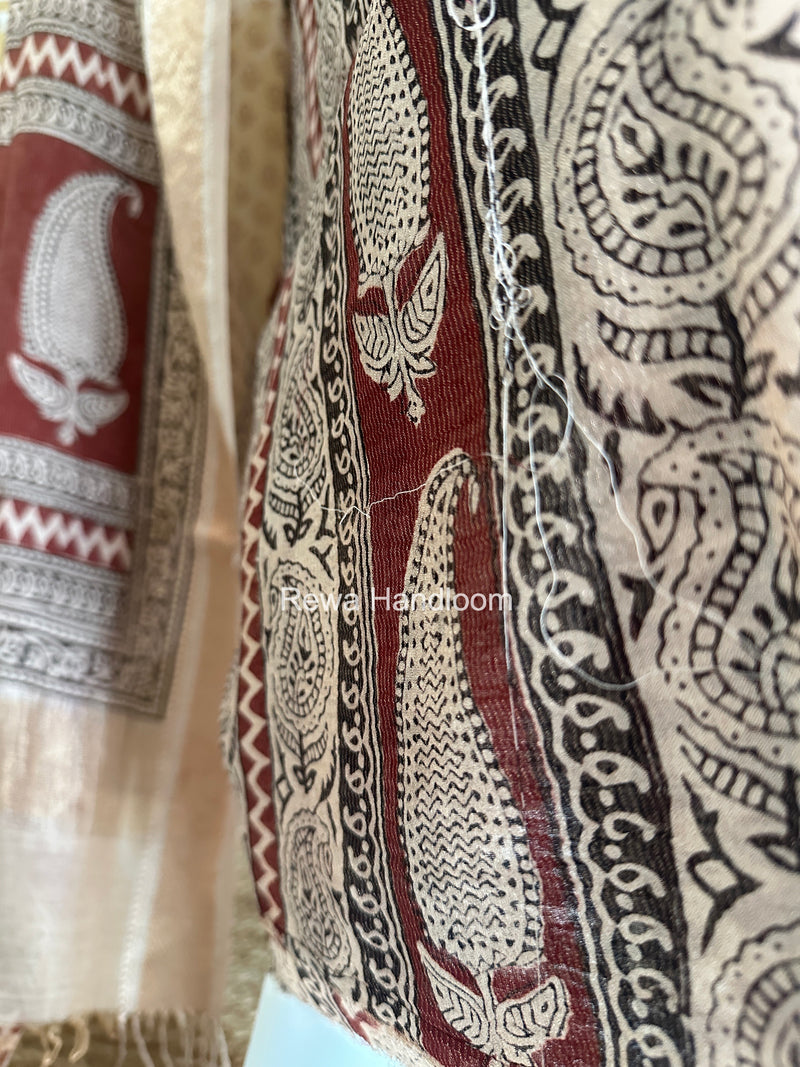 Maheshwari Maroon-white Bagh Print Tissue Top-Dupatta Set BPTS021