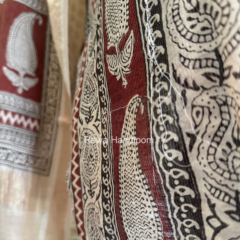 Maheshwari Maroon-white Bagh Print Tissue Top-Dupatta Set BPTS021