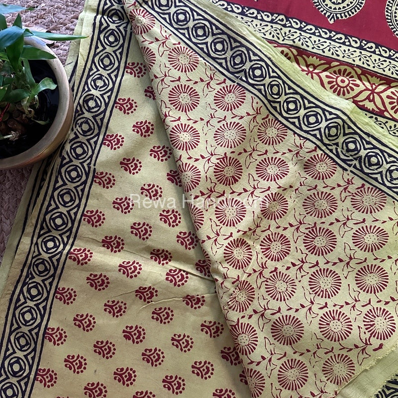 Parrot Green Bagh Print Cotton Saree NCBP102