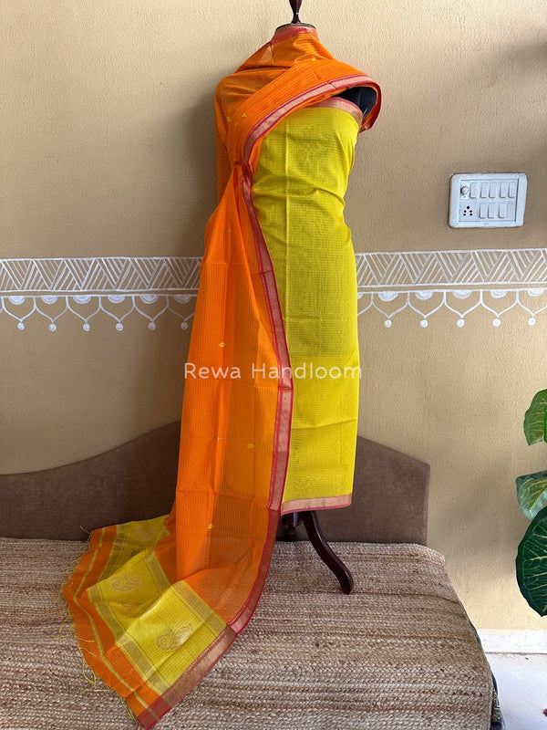 Maheshwari Yellow-Orange Motifs Top-Dupatta Set PST0129