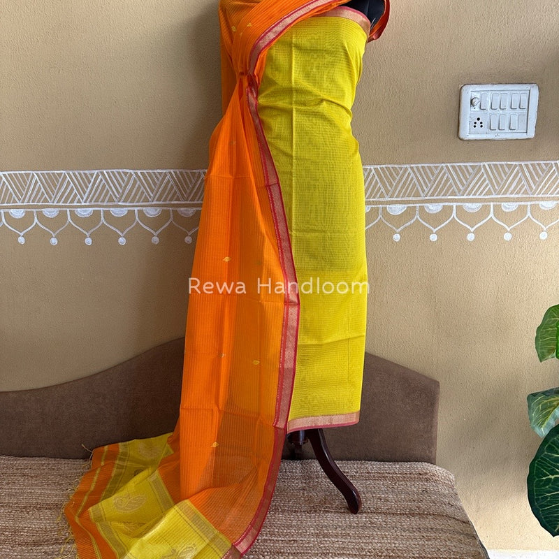 Maheshwari Yellow-Orange Motifs Top-Dupatta Set PST0129