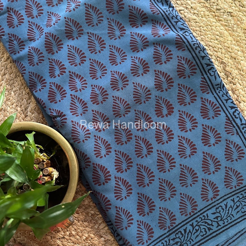Sea Blue Bagh Print Cotton Saree NCBP44
