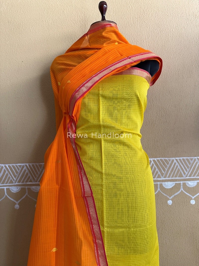 Maheshwari Yellow-Orange Motifs Top-Dupatta Set PST0129