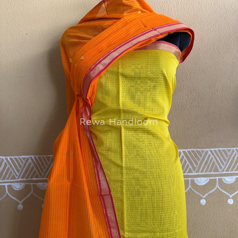 Maheshwari Yellow-Orange Motifs Top-Dupatta Set PST0129