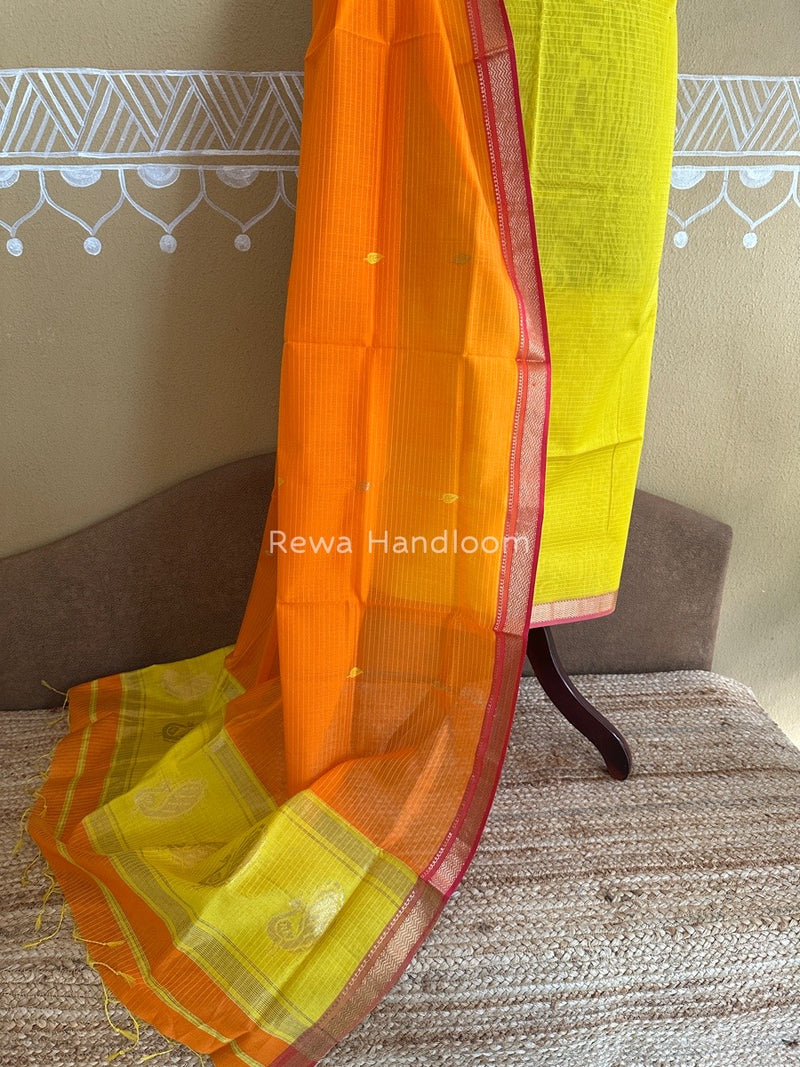 Maheshwari Yellow-Orange Motifs Top-Dupatta Set PST0129