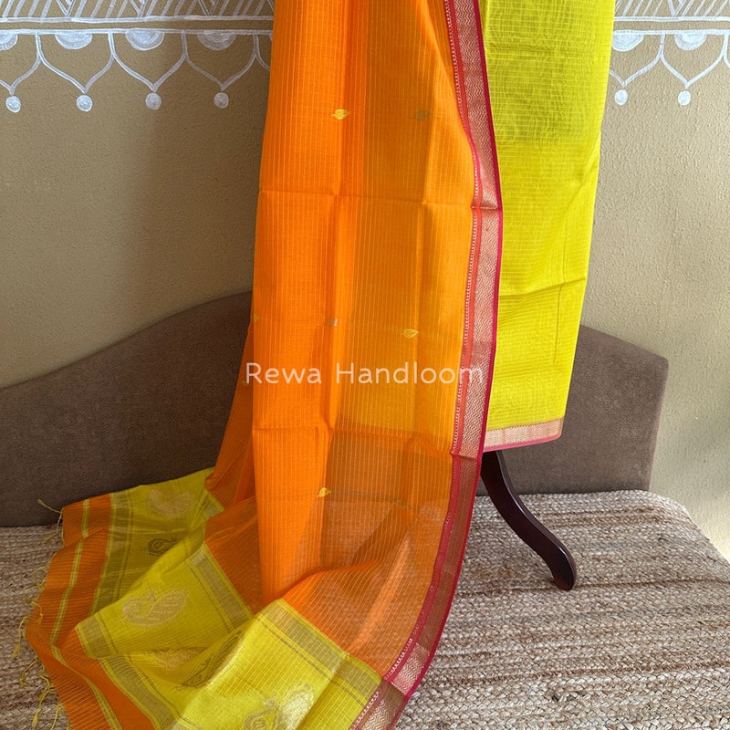 Maheshwari Yellow-Orange Motifs Top-Dupatta Set PST0129