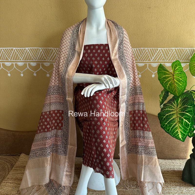 Maheshwari Bagh Print Tissue Top-Dupatta Set