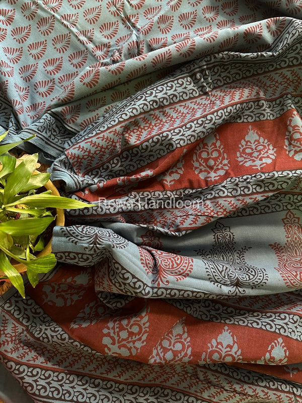 Sea Blue Bagh Print Cotton Saree NCBP44