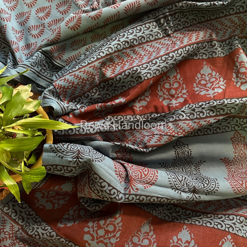 Sea Blue Bagh Print Cotton Saree NCBP44