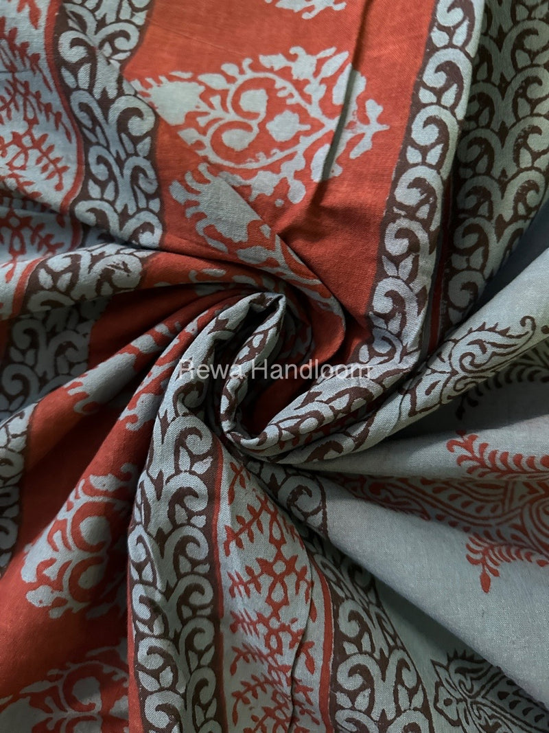 Sea Blue Bagh Print Cotton Saree NCBP44