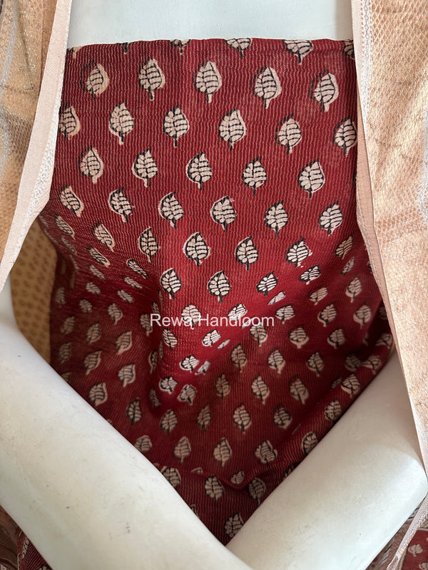Maheshwari Maroon-white Bagh Print Tissue Top-Dupatta Set BPTS020