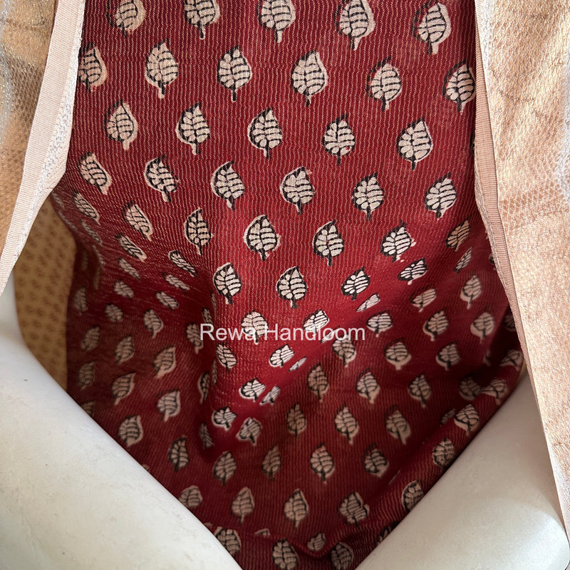 Maheshwari Maroon-white Bagh Print Tissue Top-Dupatta Set BPTS020