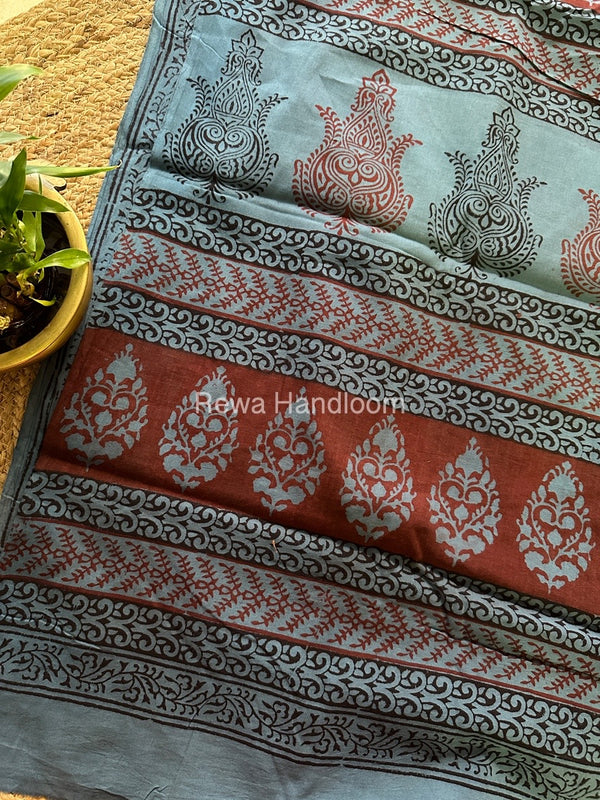 Sea Blue Bagh Print Cotton Saree NCBP44