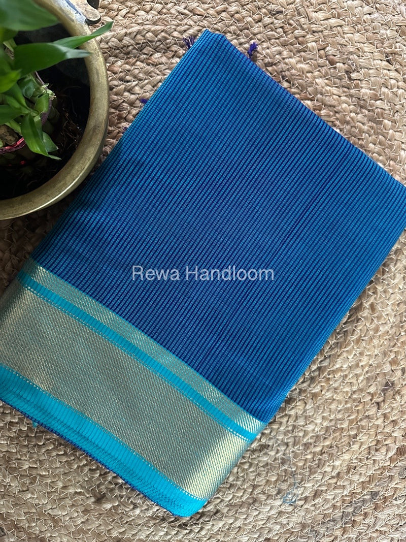 Exclusive Maheswari Self Checks Peacock Blue Saree MCS067