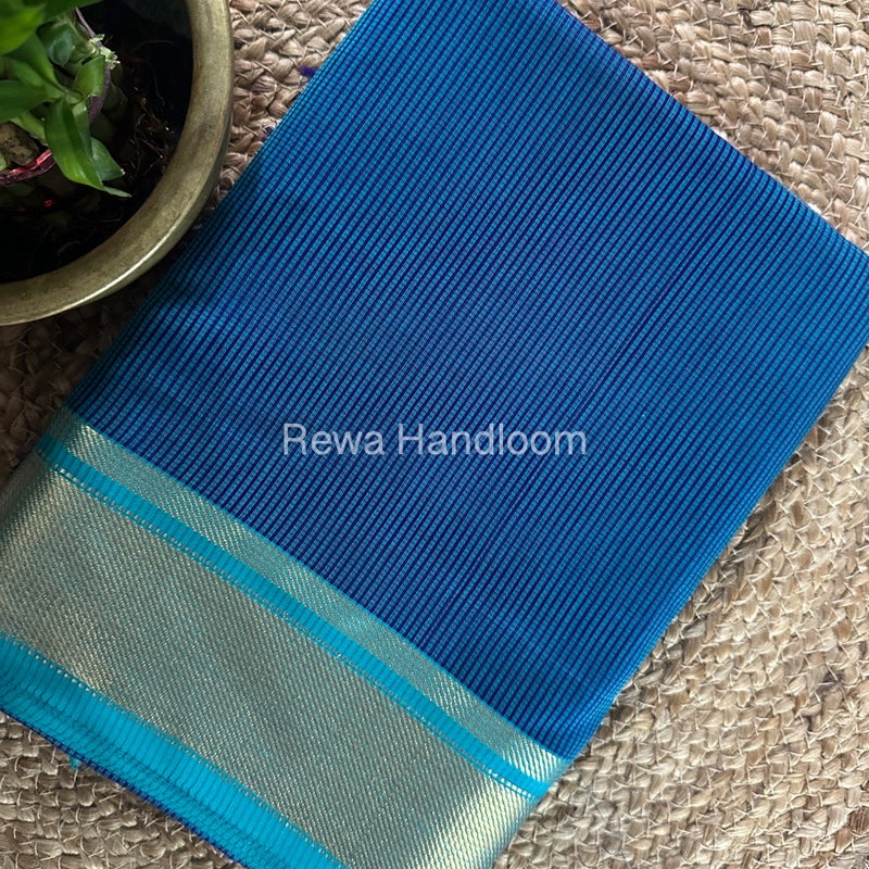 Exclusive Maheswari Self Checks Peacock Blue Saree MCS067